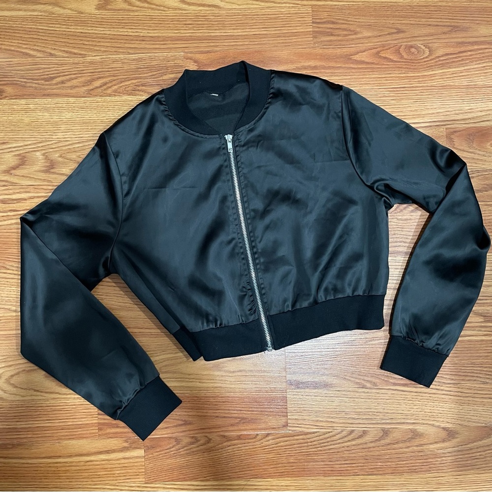 Black Satin Bomber Jacket